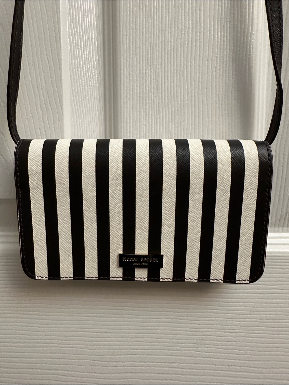 henri bendel Black & White Vertical Stripe Cell Phone Crossbody